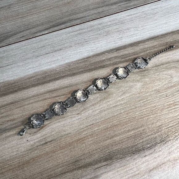 Southwest Black Stone Bracelet Silver Tone Rustic Cowgirl Square Filagree - Picture 5 of 6